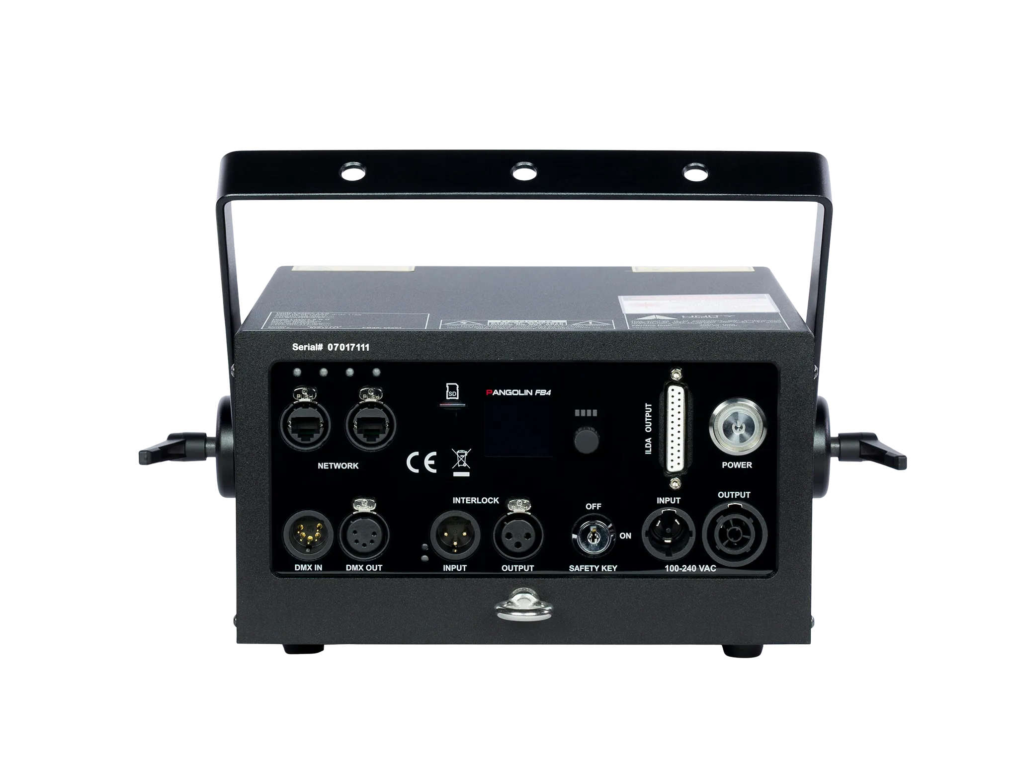 Back view of RAW 5 FB4 laser light projector showing ports and connections.